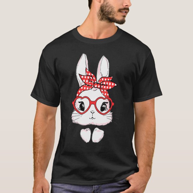 Easter Day Leopard Bunny Glasses Eggs Cute Rabbit  T-Shirt (Front)