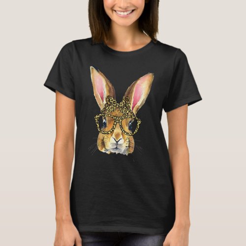 Easter Day Leopard Bunny Glasses Eggs Cute Rabbit  T_Shirt