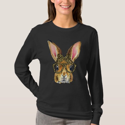 Easter Day Leopard Bunny Glasses Eggs Cute Rabbit  T_Shirt