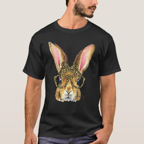 Easter Day Leopard Bunny Glasses Eggs Cute Rabbit  T_Shirt
