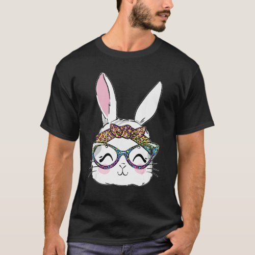 Easter Day Leopard Tie Dye Bow Bunny Glasses Cute  T_Shirt