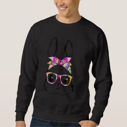 Easter Day Leopard Tie Dye Bunny Face Glasses Eggs Sweatshirt