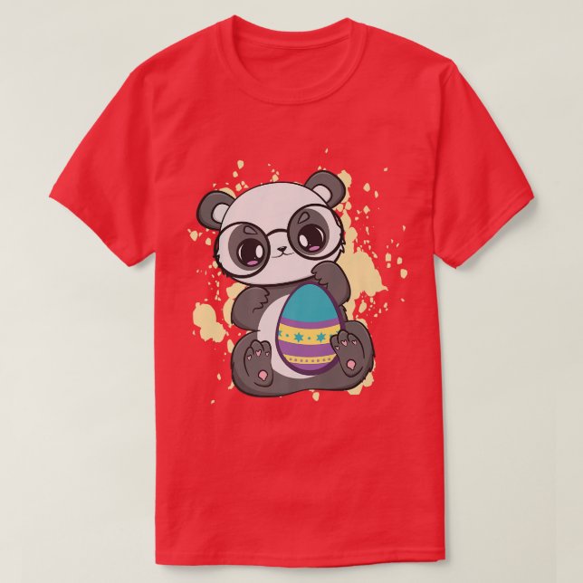 Easter Day Little Panda With Egg Hunt Spring Anime T-Shirt (Design Front)