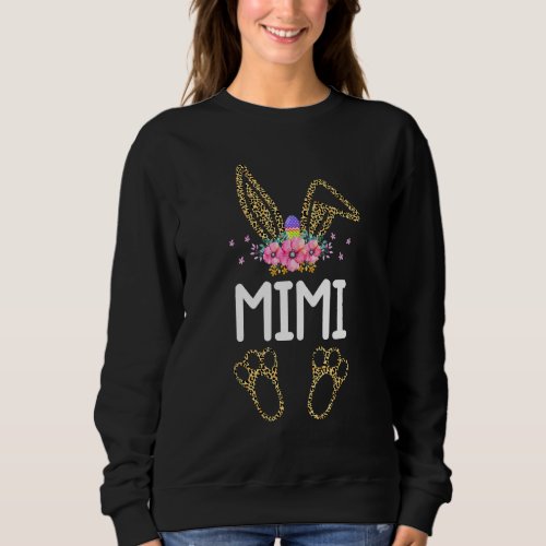 Easter Day Mimi Bunny Leopard Print Flowers Family Sweatshirt