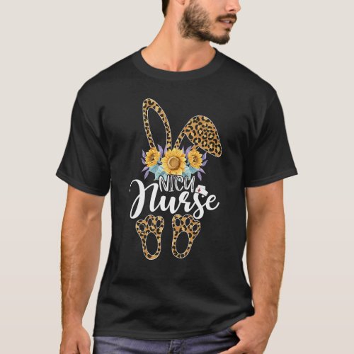 Easter Day  Nicu Nurse Cute Bunny Leopard Sunflowe T_Shirt