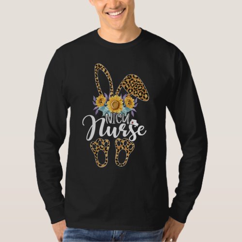 Easter Day  Nicu Nurse Cute Bunny Leopard Sunflowe T_Shirt