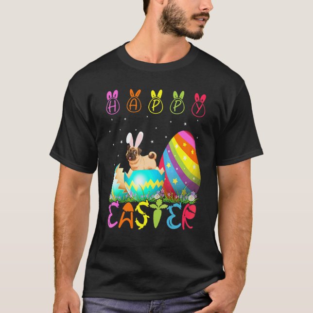 Easter Day Pug Dog Matching Family Cute Easter Cos T-Shirt (Front)