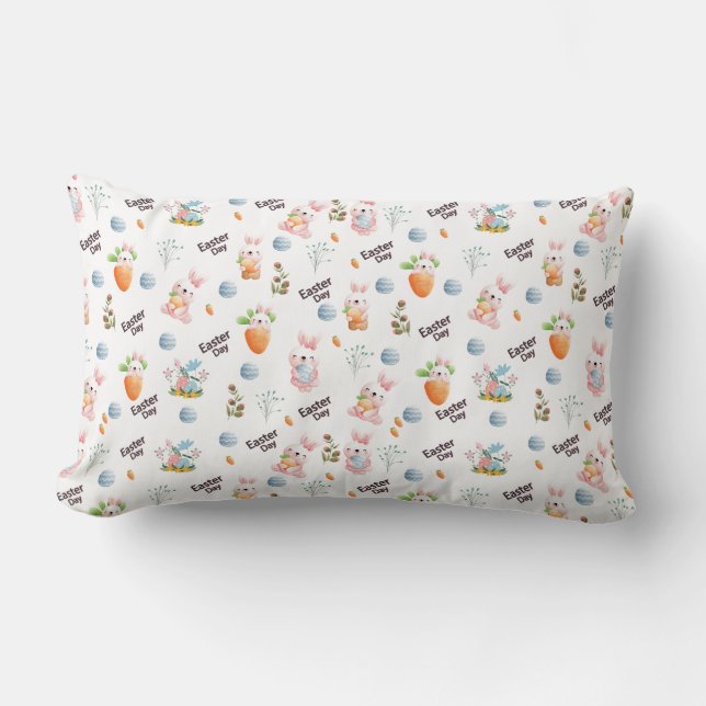 Easter Day Rabbits Pattern Lumbar Pillow (Front)