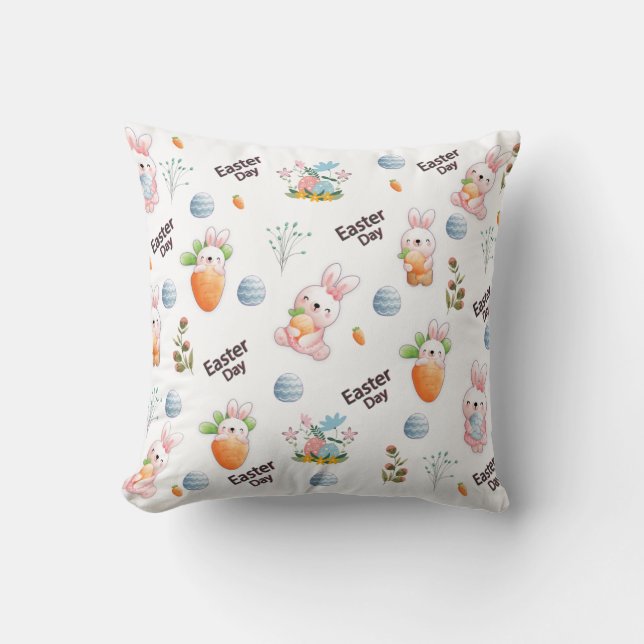 Easter Day Rabbits Pattern Throw Pillow (Front)
