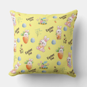 Easter Day Rabbits Pattern Throw Pillow