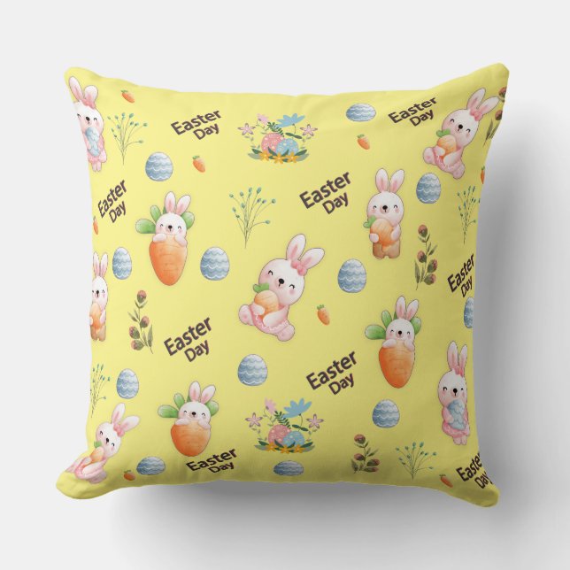 Easter Day Rabbits Pattern Throw Pillow (Front)