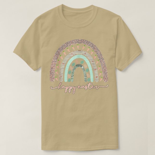 Easter Day Rainbow with eggs and Easter Bunny Happ T-Shirt (Design Front)
