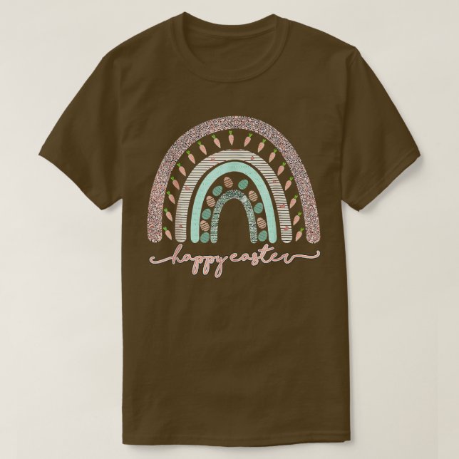Easter Day Rainbow with eggs and Easter Bunny Happ T-Shirt (Design Front)