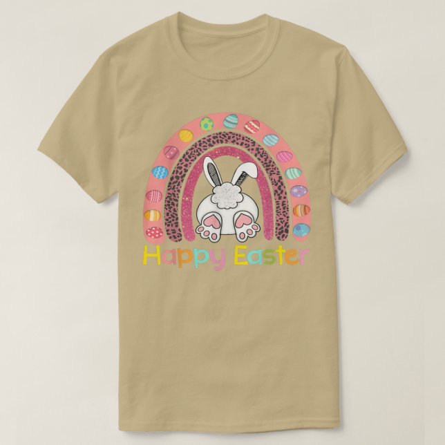 Easter Day Rainbow with eggs and Easter Bunny  T-Shirt (Design Front)