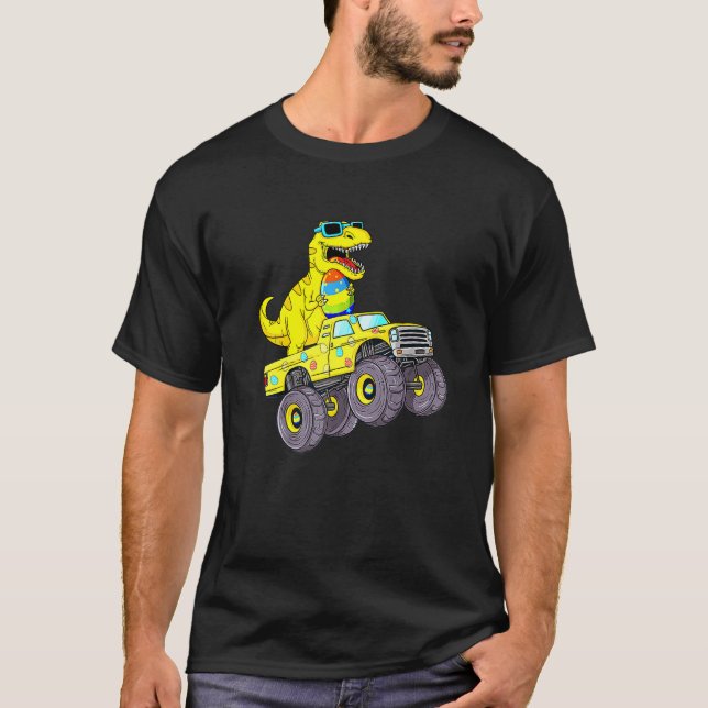 Easter Day Rex Dino Riding A Monster Truck Boys Gi T-Shirt (Front)