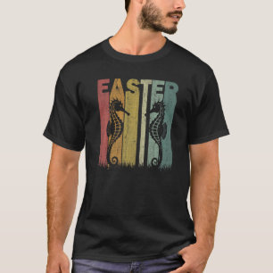 Easter Day Seahorse Retro Graphic Funny Easter Cos T-Shirt