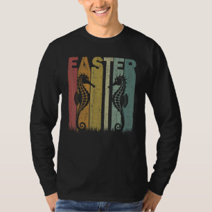 Easter Day Seahorse Retro Graphic Funny Easter Cos T-Shirt