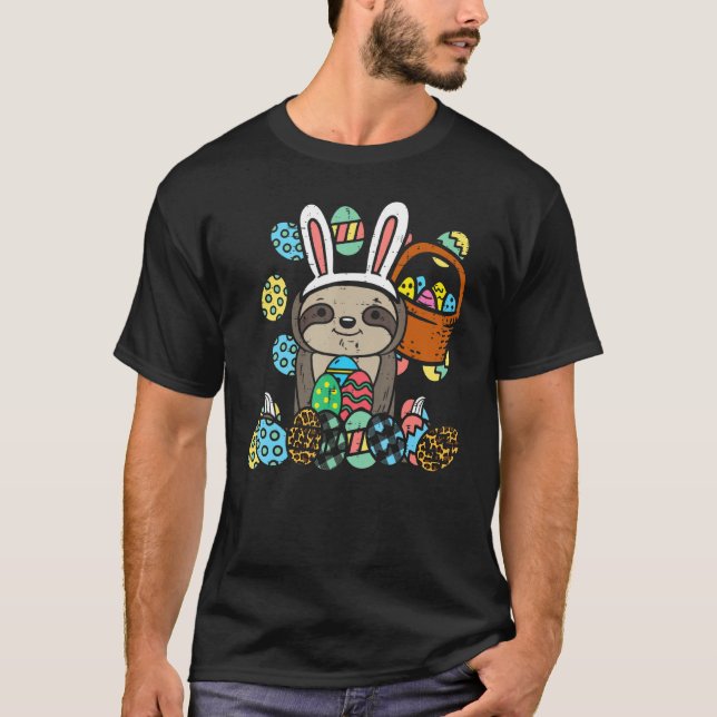 Easter Day Sloth Bunny Ears Eggs Basket Cute Men W T-Shirt (Front)