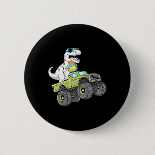 Easter Day T Rex Dino Riding A Monster Truck Boys  Button