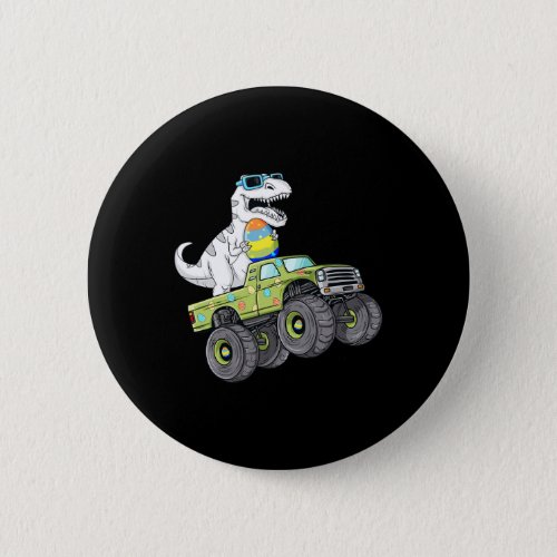 Easter Day T Rex Dino Riding A Monster Truck Boys  Button
