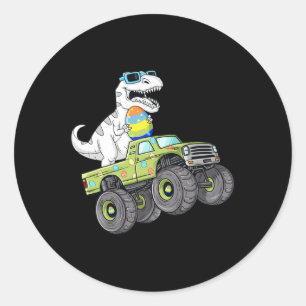 Easter Day T Rex Dino Riding A Monster Truck Boys Classic Round Sticker