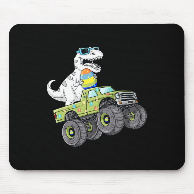 Easter Day T Rex Dino Riding A Monster Truck Boys  Mouse Pad (Front)