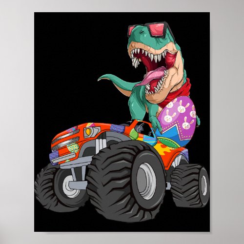 Easter Day T Rex Dino Riding A Monster Truck Boys Poster