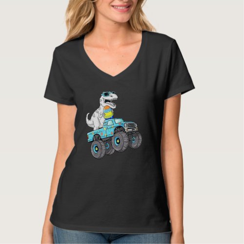 Easter Day T Rex Dino Riding A Monster Truck Boys  T_Shirt