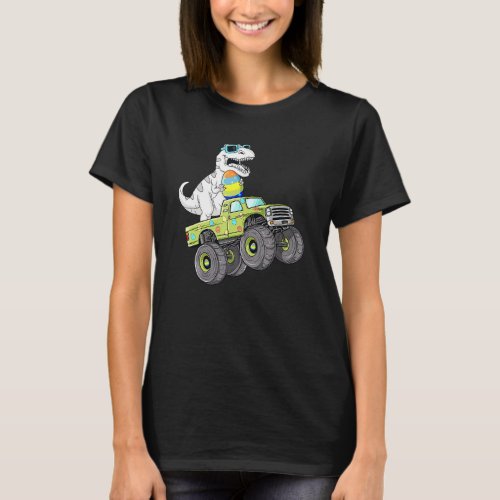 Easter Day T Rex Dino Riding A Monster Truck Boys  T_Shirt