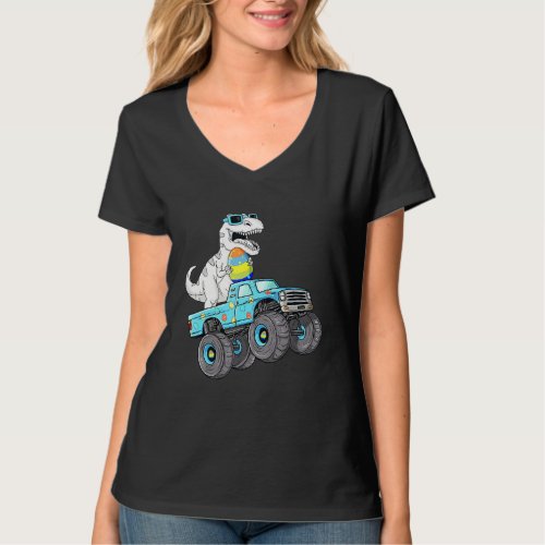 Easter Day T Rex Dino Riding A Monster Truck Boys  T_Shirt