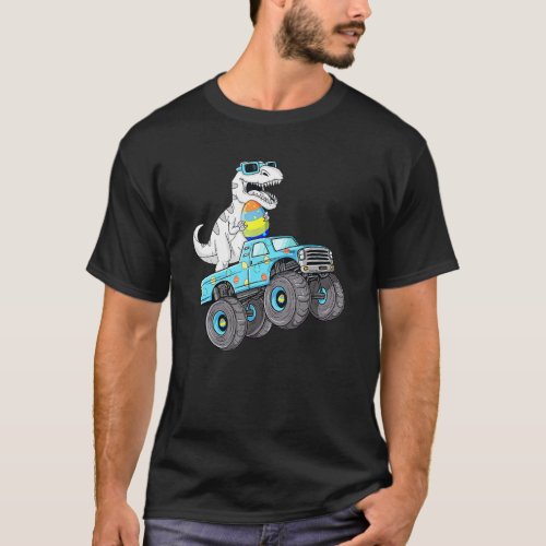 Easter Day T Rex Dino Riding A Monster Truck Boys  T_Shirt