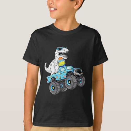 Easter Day T Rex Dino Riding A Monster Truck Boys  T_Shirt