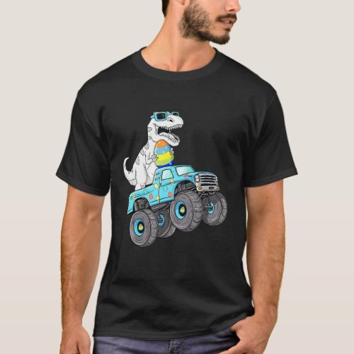 Easter Day T Rex Dino Riding A Monster Truck Boys  T_Shirt