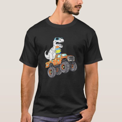 Easter Day T Rex Dino Riding A Monster Truck Boys  T_Shirt