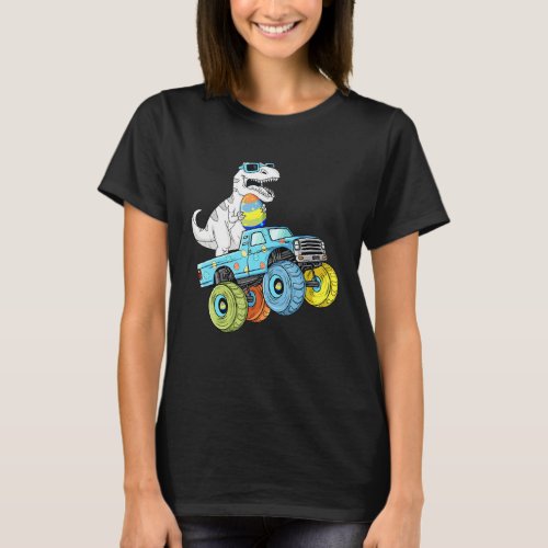 Easter Day T Rex Dino Riding A Monster Truck Boys  T_Shirt