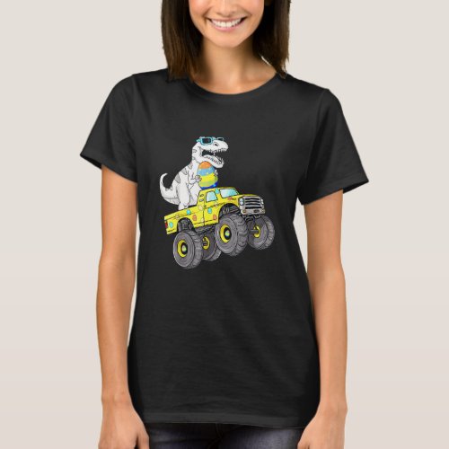 Easter Day T Rex Dino Riding A Monster Truck Boys  T_Shirt