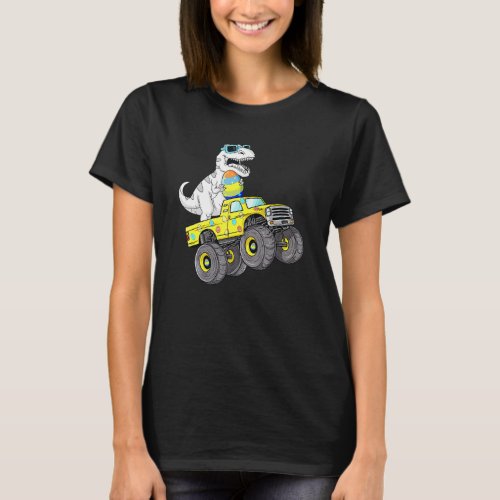 Easter Day T Rex Dino Riding A Monster Truck Boys  T_Shirt