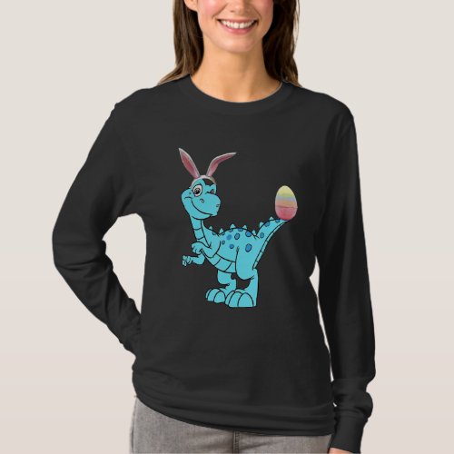 Easter Day T Rex Rabbit Ears With Egg Boys Girls K T_Shirt