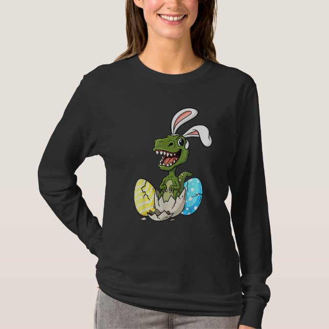 Easter Day T Rex With Bunny Ears Eggs Boys Girls K T-Shirt (Front)