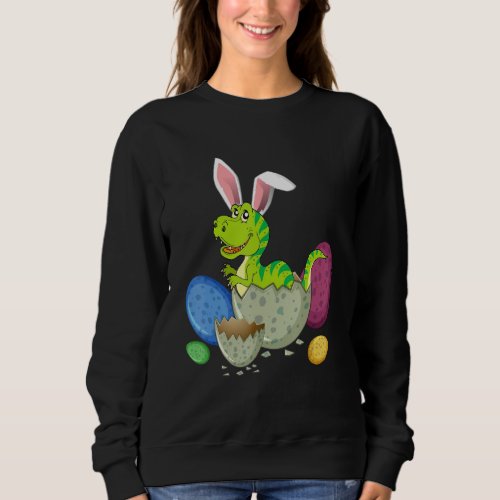Easter Day T Rex With Bunny Ears Eggs  Boys Girls  Sweatshirt
