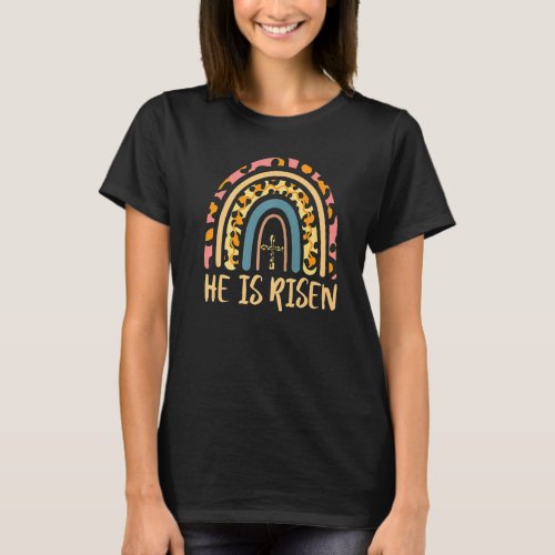 Easter Day Tee He Is Risen Leopard Rainbow Christi