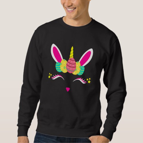 Easter Day Unicorn Face Bunny Face Egg  Women Girl Sweatshirt
