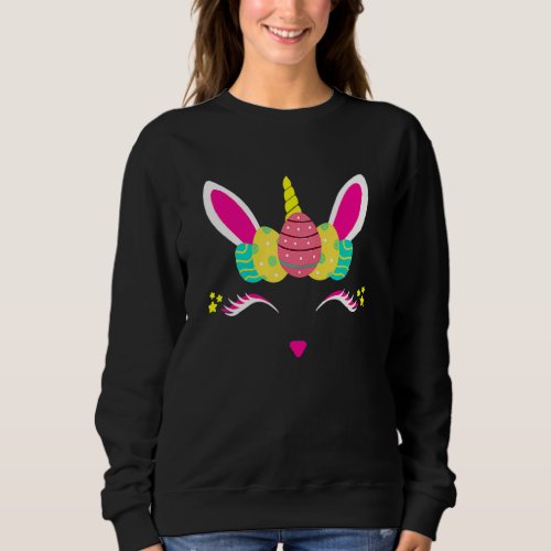 Easter Day Unicorn Face Bunny Face Egg  Women Girl Sweatshirt