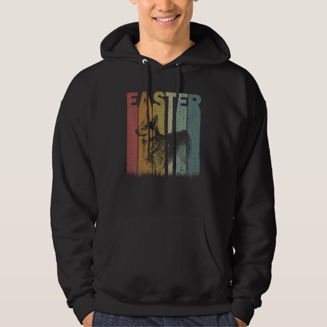 Easter Day Welsh Corgi Retro Graphic Funny Easter  Hoodie (Front)