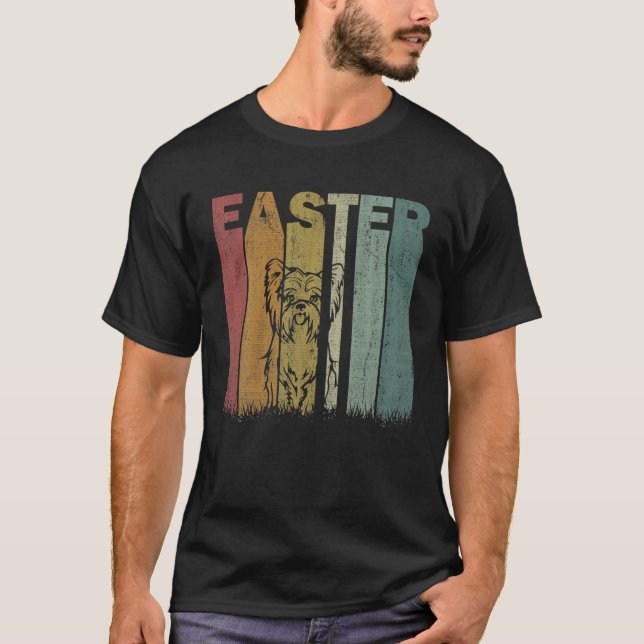 Easter Day Yorkshire Terrier Retro Graphic Easter T-Shirt (Front)