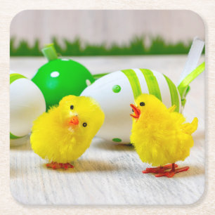 Easter Decoration - Easter egg and chicks Square Paper Coaster