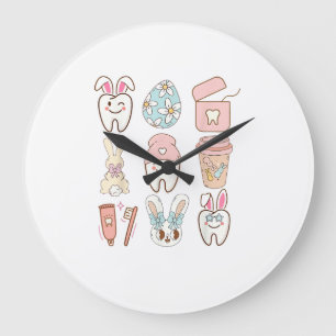 Easter Dental Assistant Tooth Bunny Dentist T-Shir Large Clock
