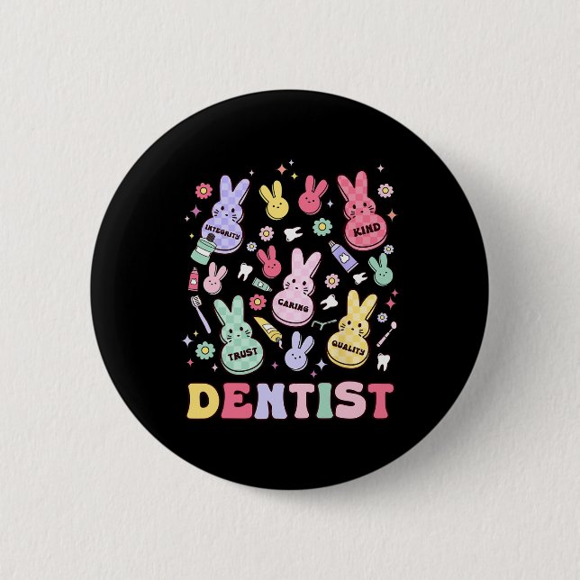 Easter Dentist Retro Rdh Dental Hygienist Squad Bu Button (Front)
