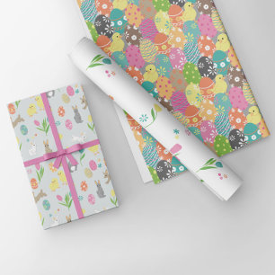 Easter designs with fun decorated and painted eggs wrapping paper sheets