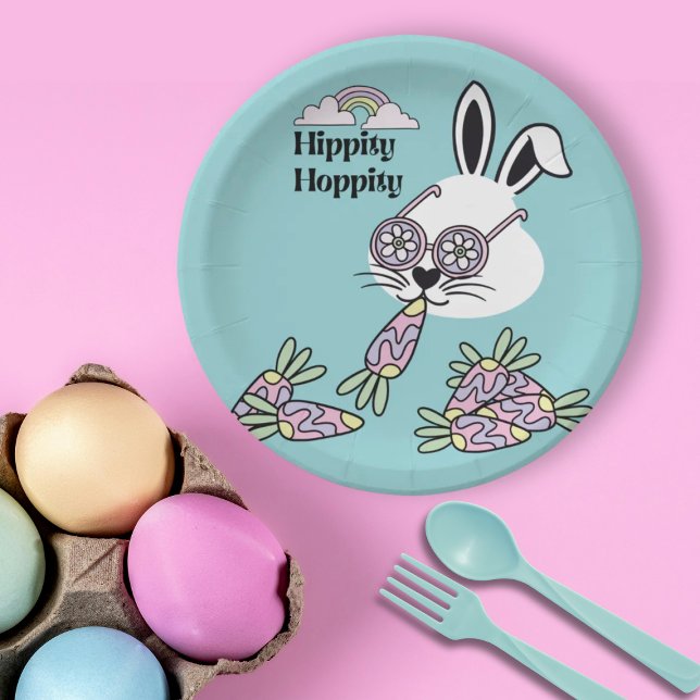 Easter Dessert Paper Plates – Retro Hippie Bunny  (Creator Uploaded)